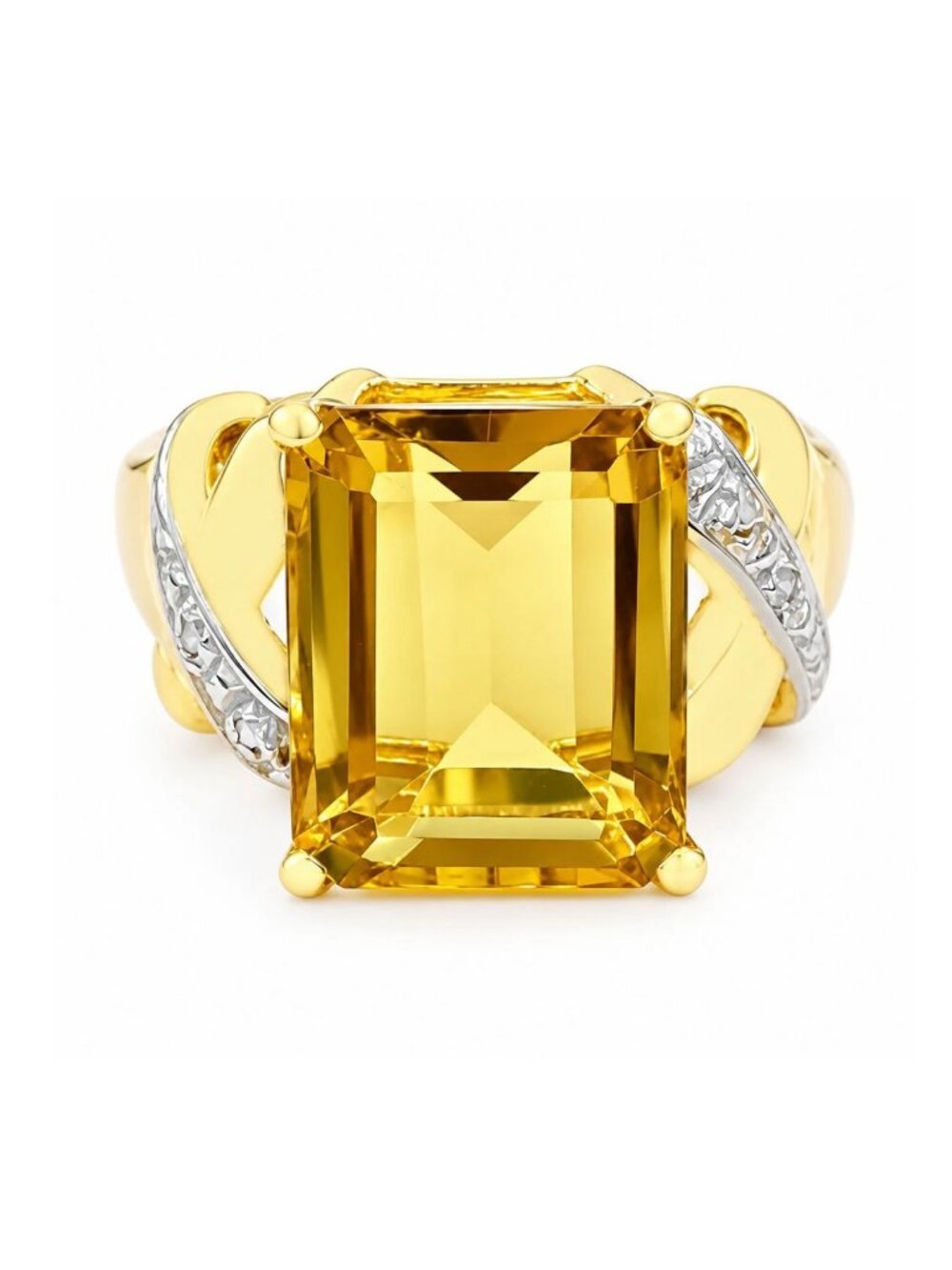 Genuine 8.75 Cts Yellow Topaz & Diamonds Ring 10k Solid Gold
